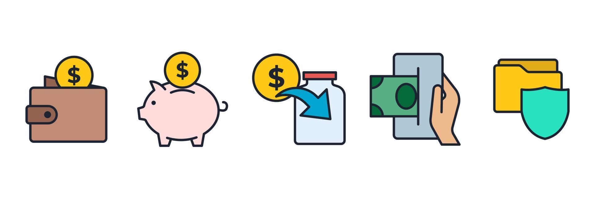 pengar finans betalning set ikon symbol mall för grafisk och webbdesign samling logotyp vektorillustration vektor