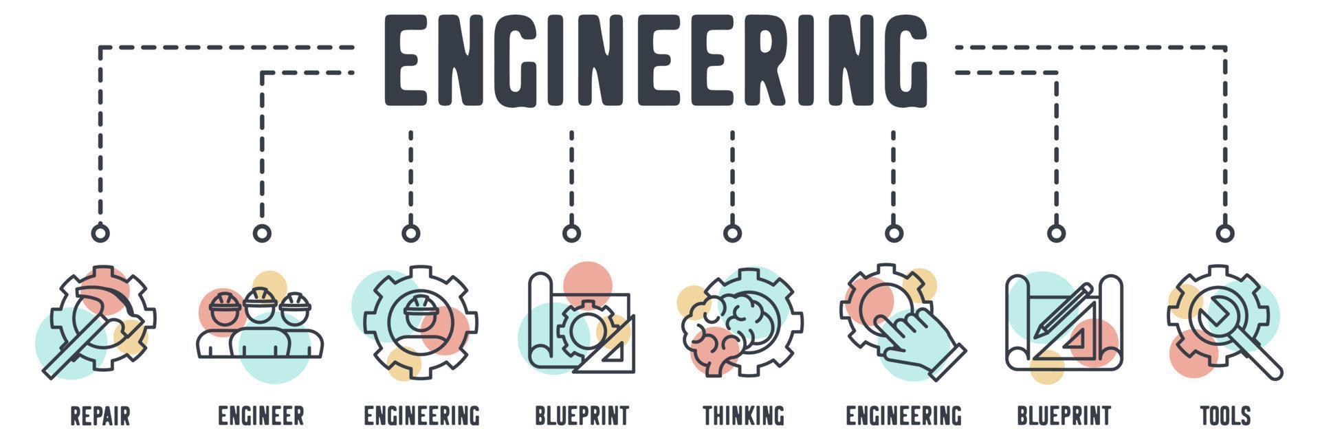 ingenjörsbanner webbikon. reparation, ingenjör, ritning, tänkande, ritning, verktyg vektor illustration koncept.