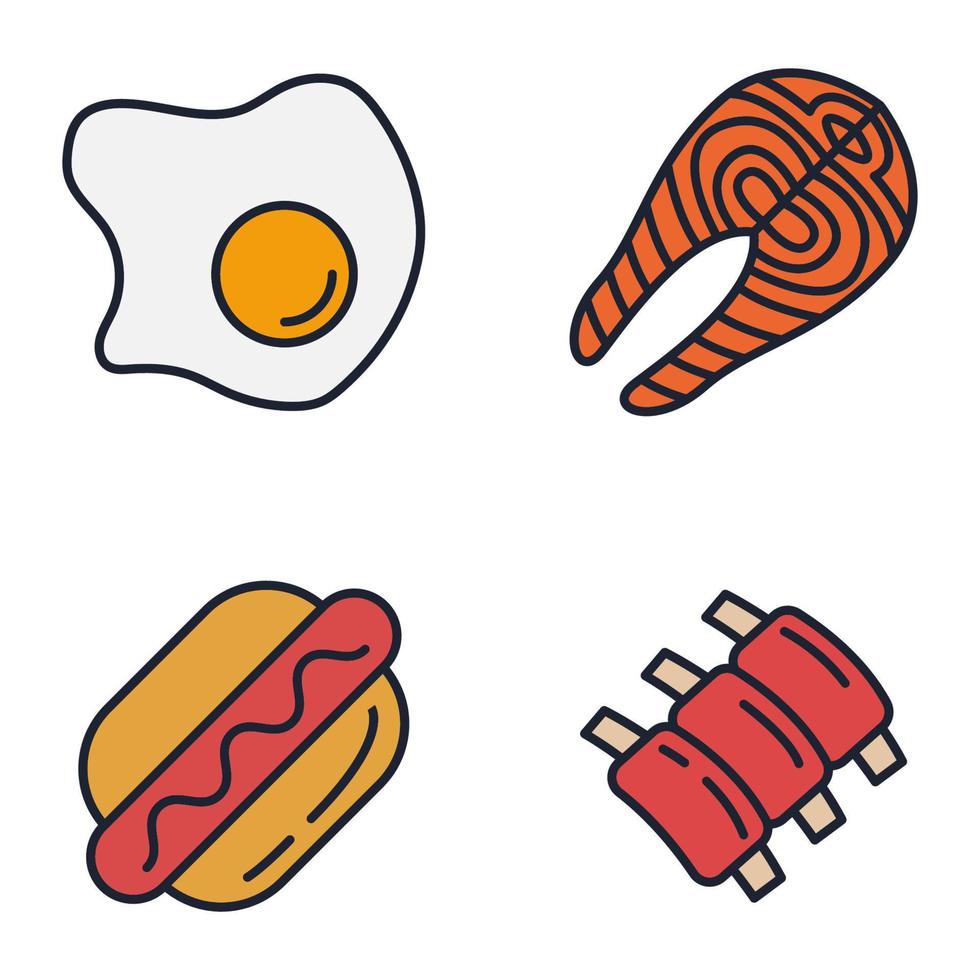 Fleisch, Geflügel, Fisch und Eier setzen Symbolsymbolvorlage für Grafik- und Webdesign-Sammlung Logo-Vektorillustration vektor