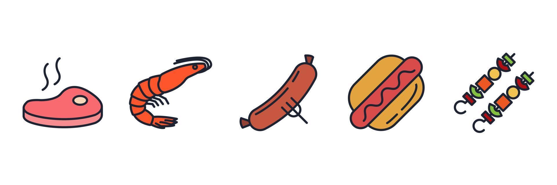 Fleisch, Geflügel, Fisch und Eier setzen Symbolsymbolvorlage für Grafik- und Webdesign-Sammlung Logo-Vektorillustration vektor