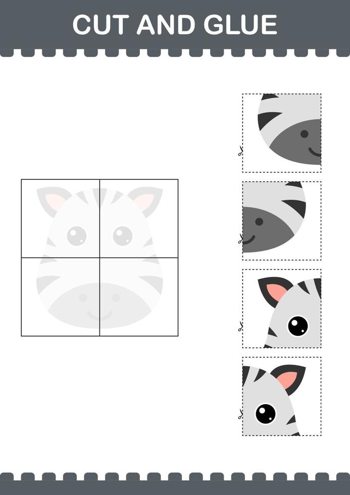 Zebragesicht ausschneiden und kleben. Arbeitsblatt für Kinder vektor