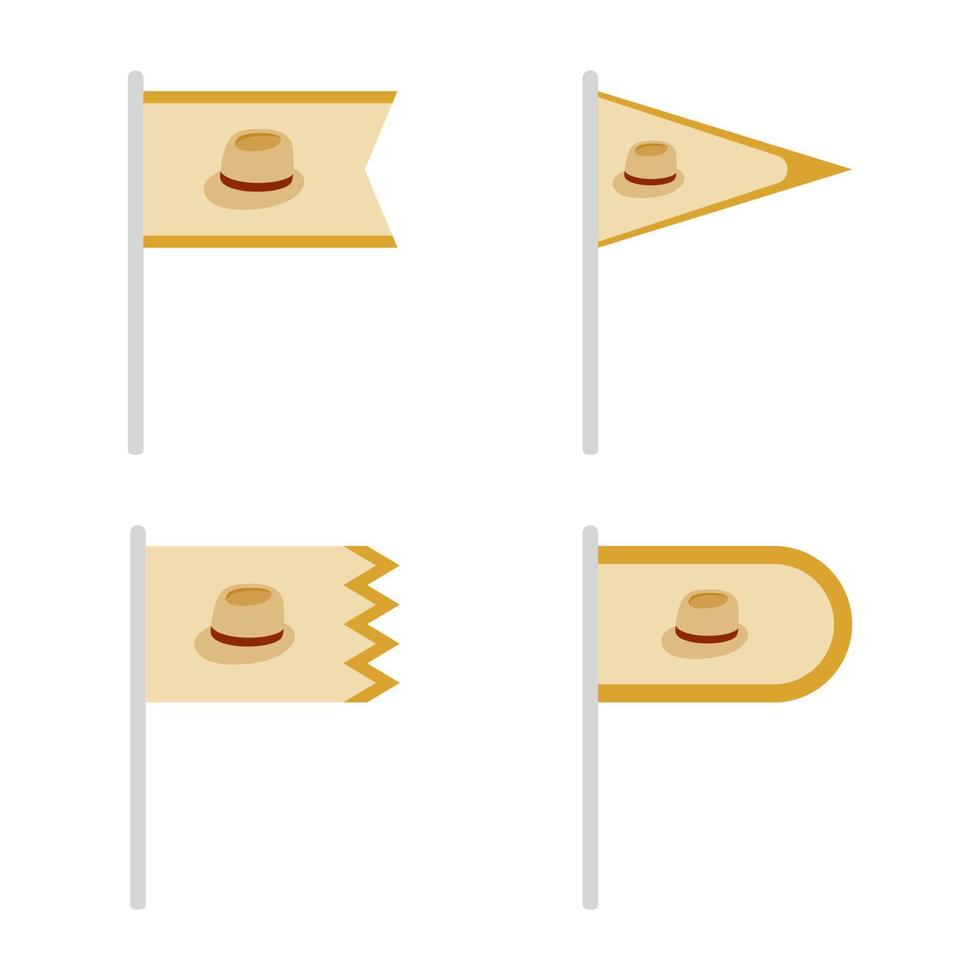 Satz farbiger Flaggen mit Fedora-Hut vektor
