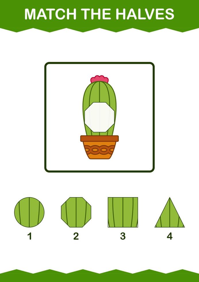 Kaktushälften zusammenpassen. Arbeitsblatt für Kinder vektor