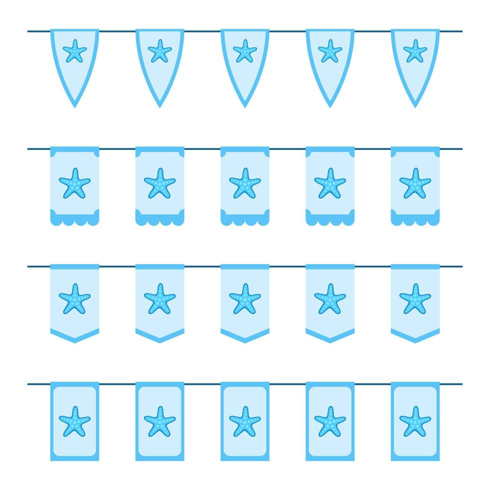 satz farbiger flaggen mit seesternen vektor