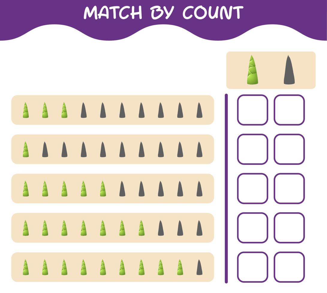 match efter antal tecknade bambuskott. match och räkna spel. pedagogiskt spel för barn och småbarn i förskoleåldern vektor