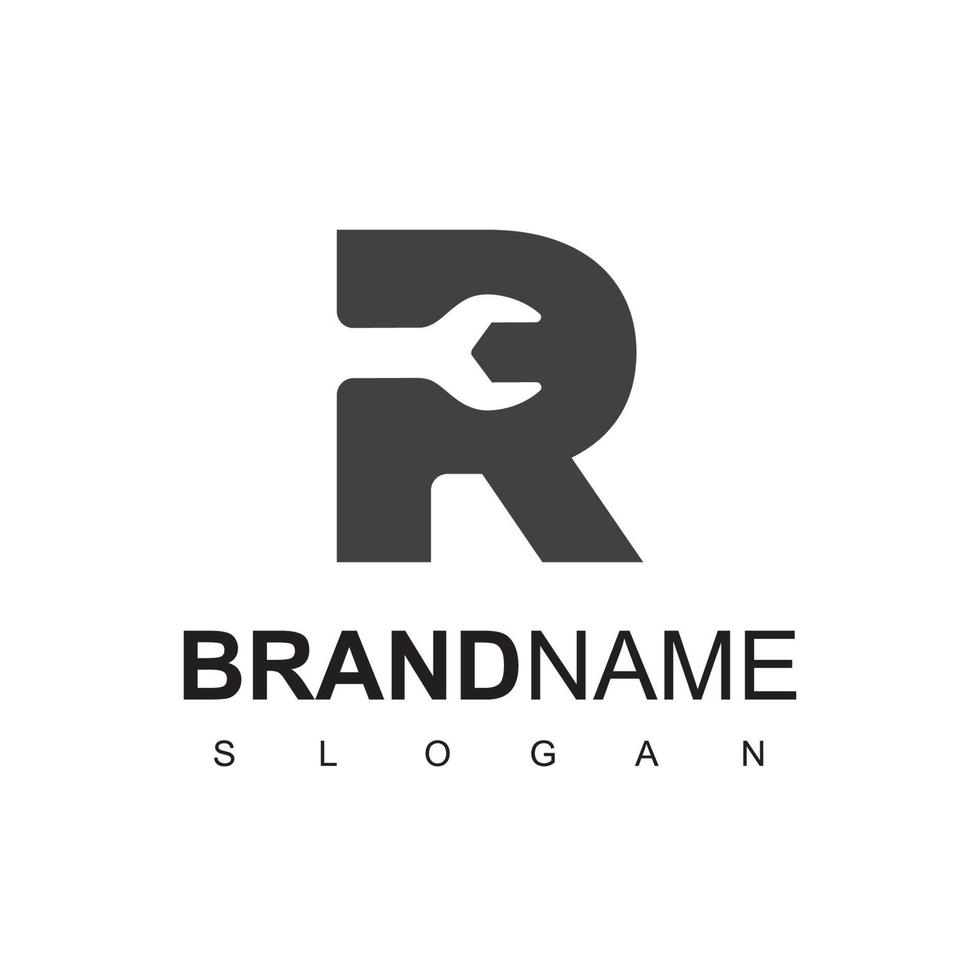 Buchstabe r, Reparatur-Logo-Design-Vektorvorlage isoliert auf weißem Hintergrund vektor