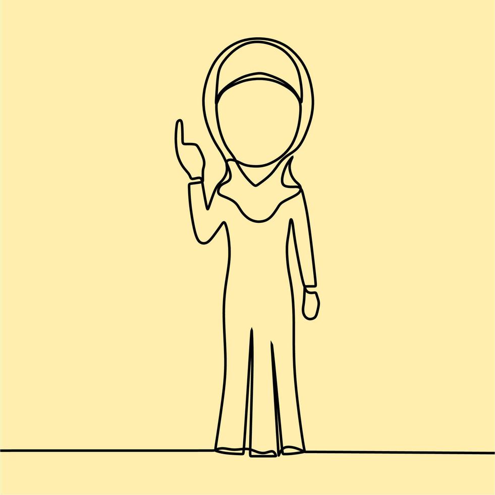 kontinuierliche Linienzeichnung auf Menschen mit Hijab vektor