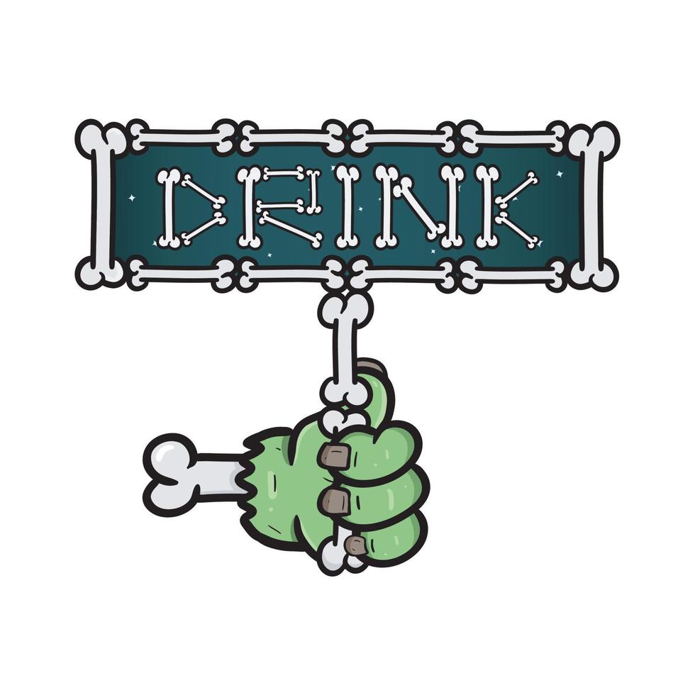 tecknad maskot av frankenstein händer med skylt drink. vektor