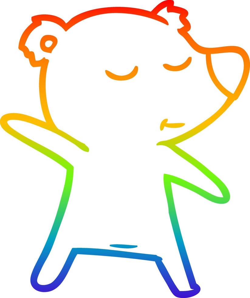 Regenbogen-Gradientenlinie zeichnet glücklichen Cartoon-Bären vektor