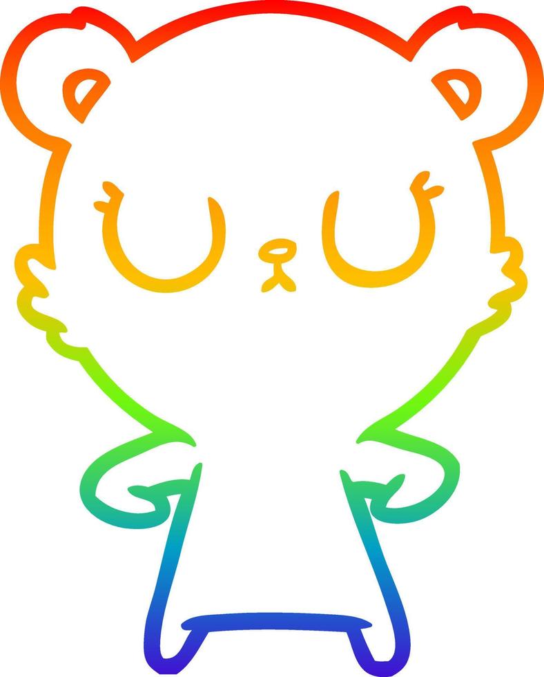 Regenbogen-Gradientenlinie, die friedliches Cartoon-Bärenjunges zeichnet vektor