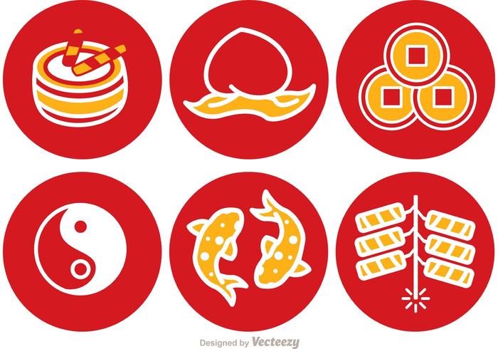 Lunar New Year Round Ikoner Vector