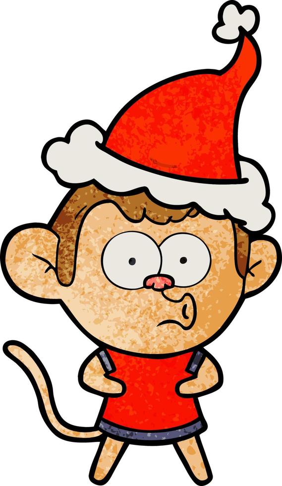 Strukturierter Cartoon eines überraschten Affen mit Weihnachtsmütze vektor