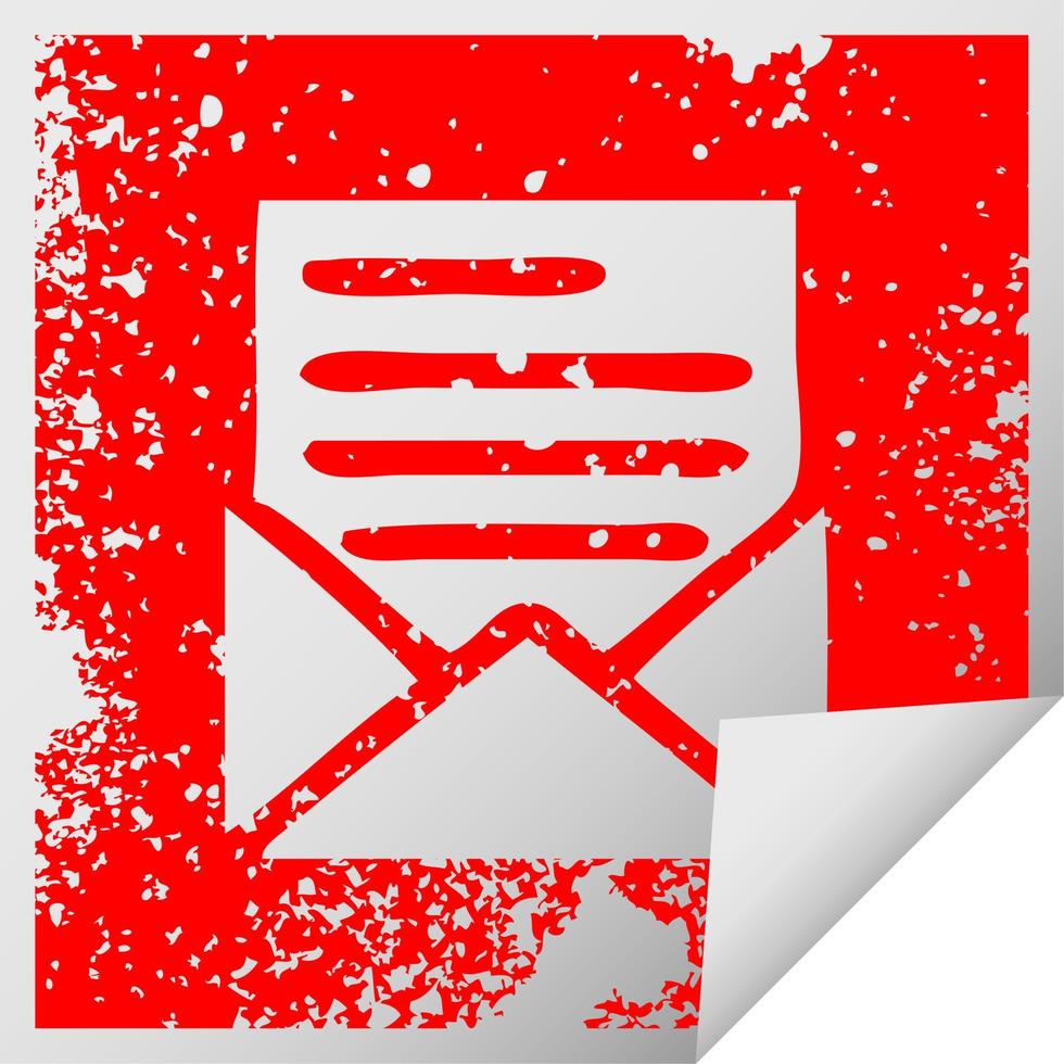 Distressed Square Peeling Sticker Symbol Brief und Umschlag vektor