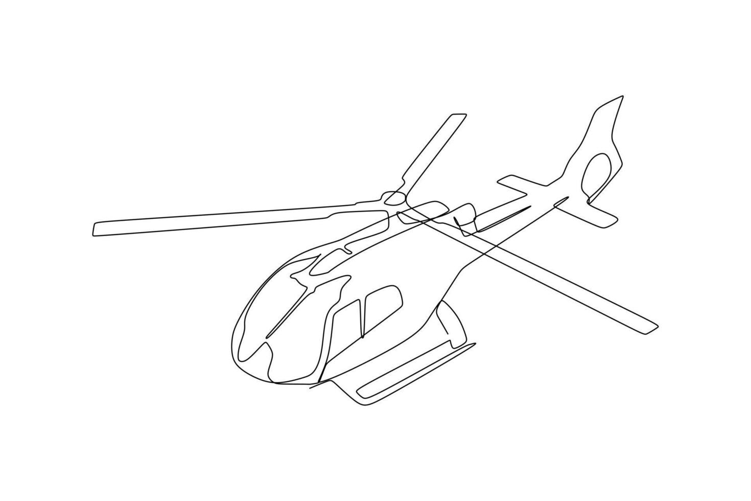 einzelne fortlaufende Linienzeichnung eines fliegenden Hubschraubers. handzeichnungsstil für transportkonzept vektor
