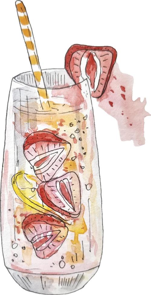 akvarell vektor clipart handritad illustration strawberry lemonad drink