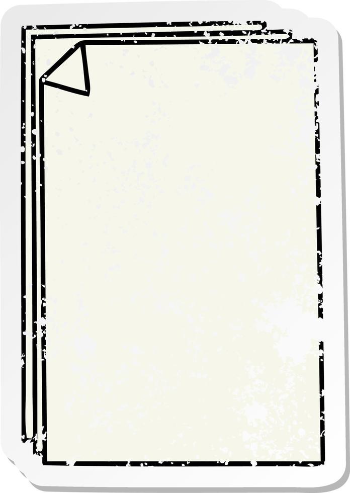 beunruhigter Aufkleber eines skurrilen, handgezeichneten Cartoon-Papierstapels vektor