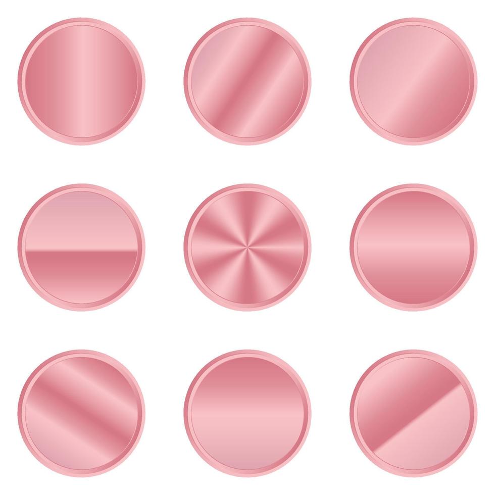 lyxig rosa metall cirkel knapp. rosa metall cirkel. realistisk metallknapp. vektor illustration