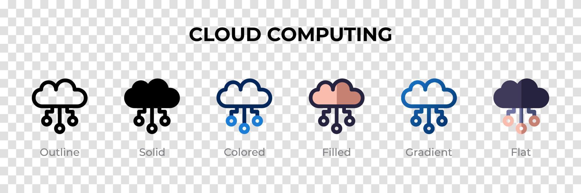 cloud computing-ikonen i annan stil. cloud computing vektorikoner designade i kontur, solid, färgad, fylld, gradient och platt stil. symbol, logotyp illustration. vektor illustration