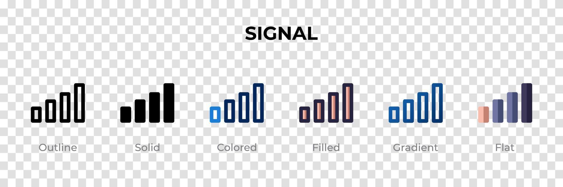 Signalsymbol in verschiedenen Stilen. Signalvektorsymbole in Umrissen, soliden, farbigen, gefüllten, Farbverläufen und flachen Stilen. Symbol, Logoabbildung. Vektor-Illustration vektor