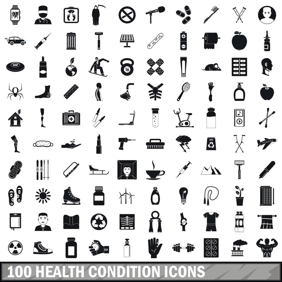 100 Gesundheitssymbole gesetzt, einfacher Stil vektor