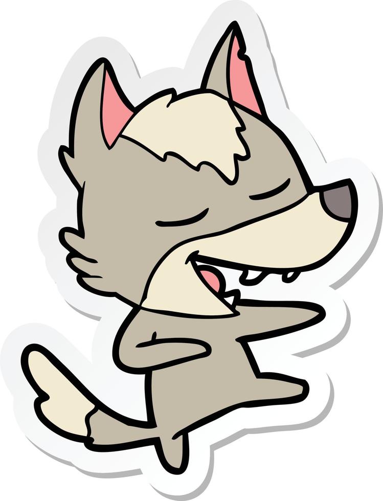 Aufkleber eines Cartoon-Wolfs, der lacht vektor