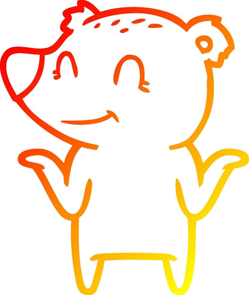 warme Farbverlaufslinie, die einen lächelnden Bären zeichnet, der mit den Schultern zuckt vektor