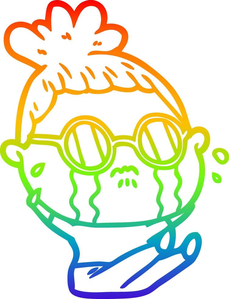 Regenbogengradientenlinie Zeichnung Cartoon weinende Frau mit Brille vektor