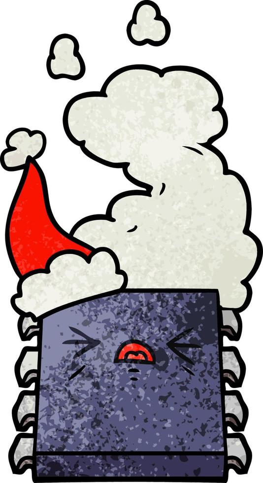 strukturierter Cartoon eines überhitzten Computerchips mit Weihnachtsmütze vektor