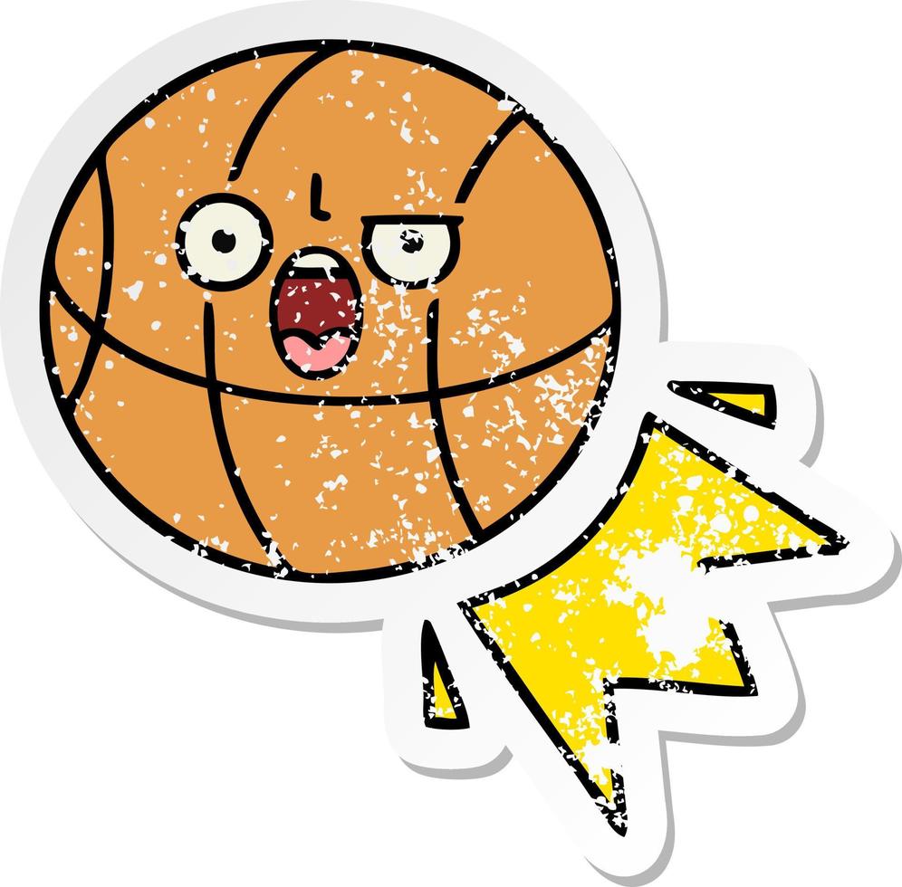 beunruhigter Aufkleber eines niedlichen Cartoonbasketballs vektor