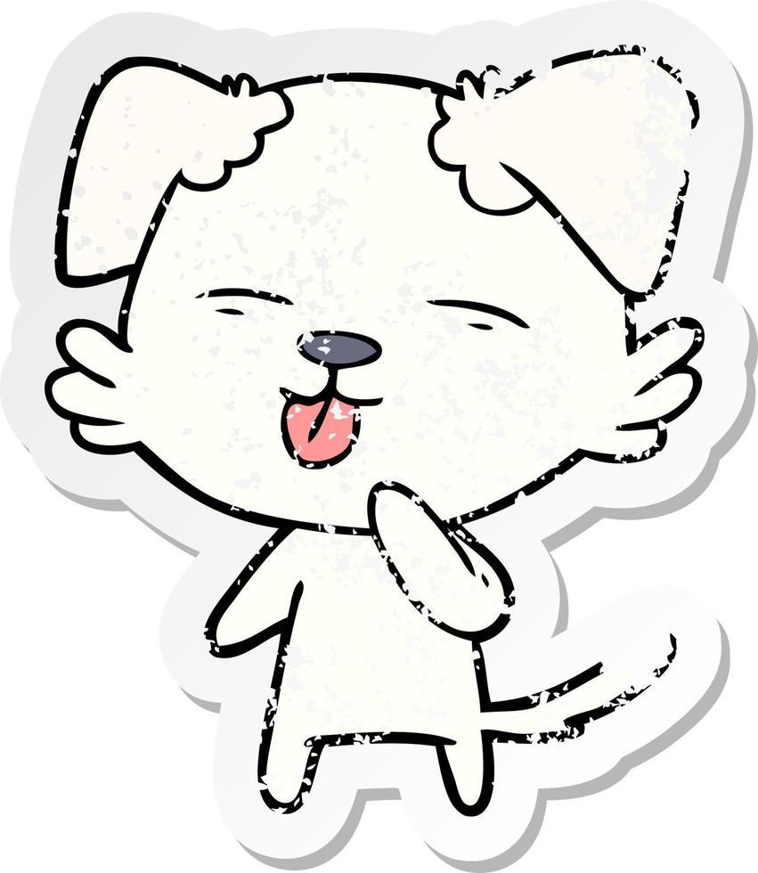 bedrövad klistermärke av en tecknad hund som sticker ut tungan vektor