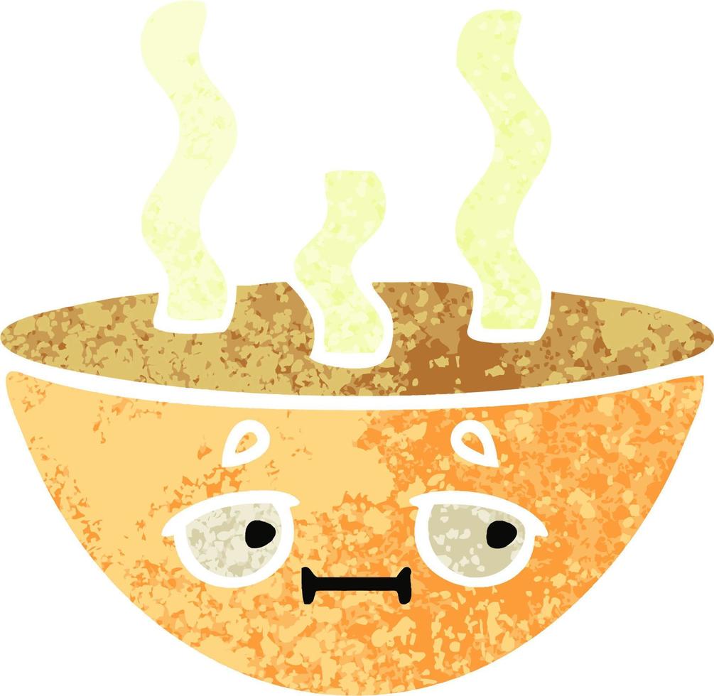 retro illustration stil tecknad skål med varm soppa vektor