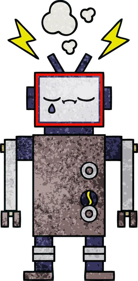 Retro-Grunge-Textur-Cartoon-Roboter vektor