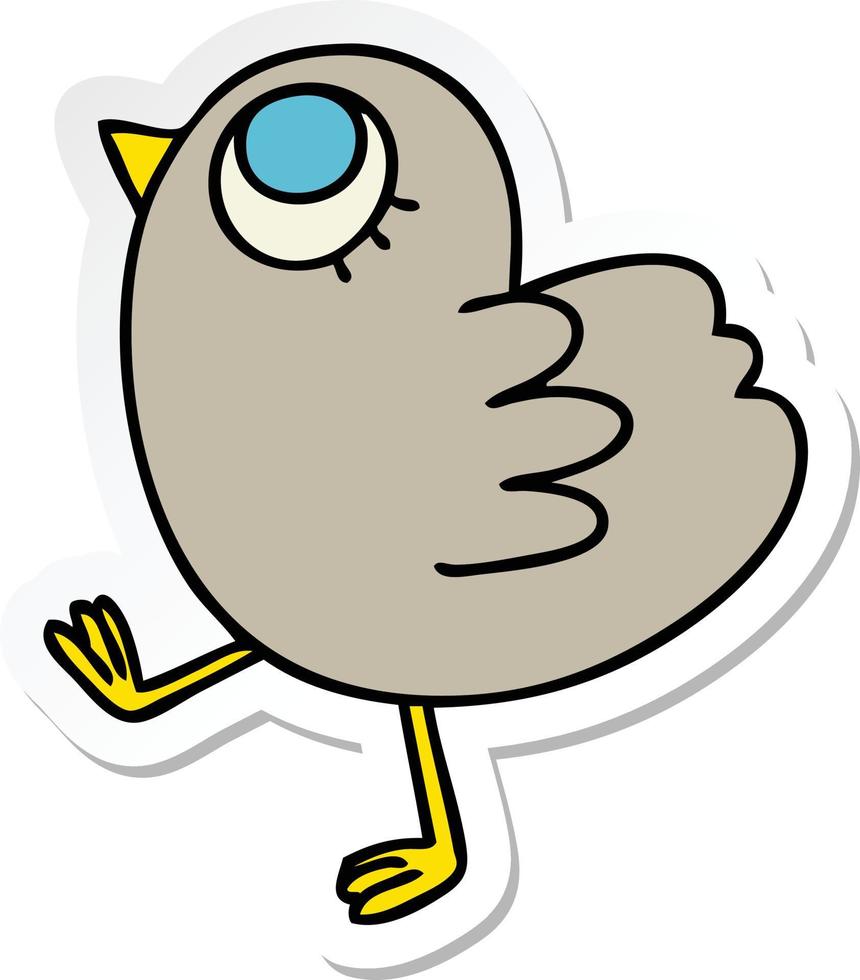 klistermärke av en udda handritad tecknad gul fågel vektor