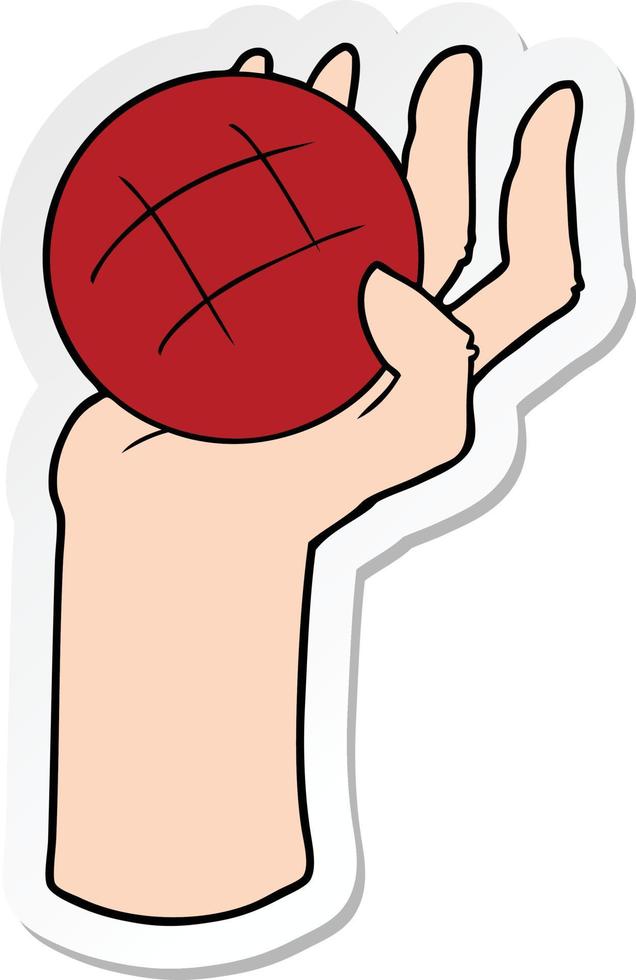 Aufkleber einer Cartoon-Hand, die einen Ball wirft vektor