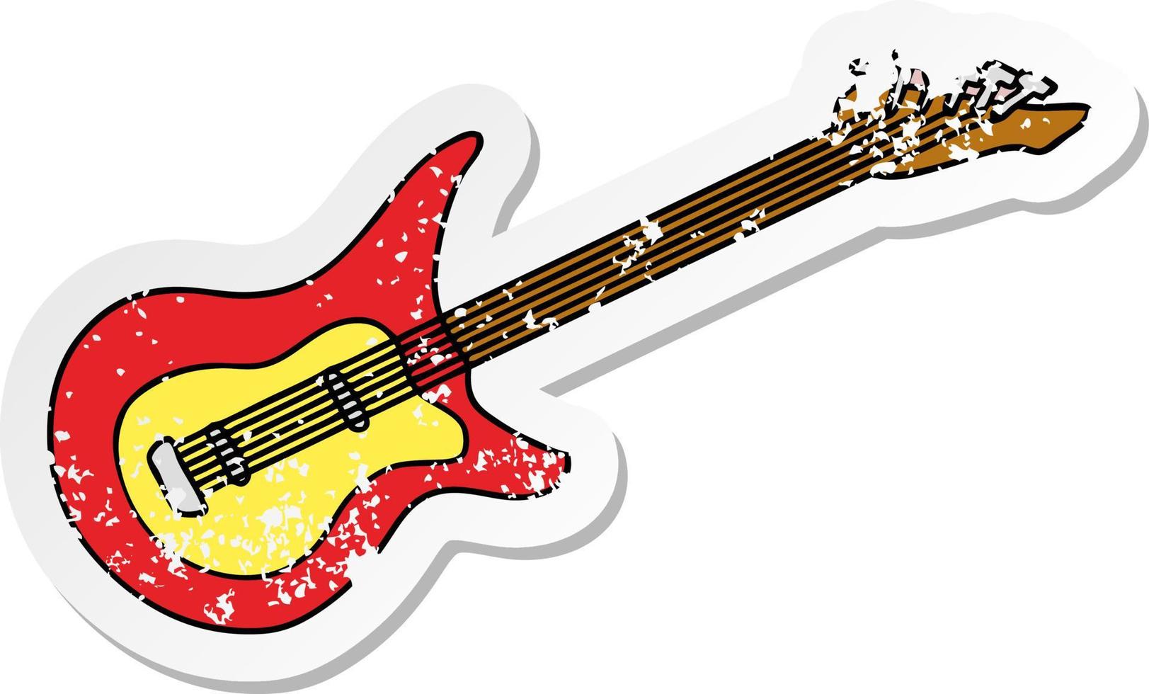 Distressed Sticker Cartoon Doodle einer Gitarre vektor