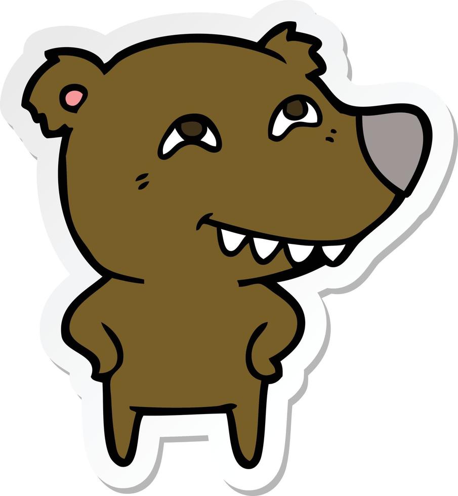 klistermärke av en tecknad björn som visar tänder vektor
