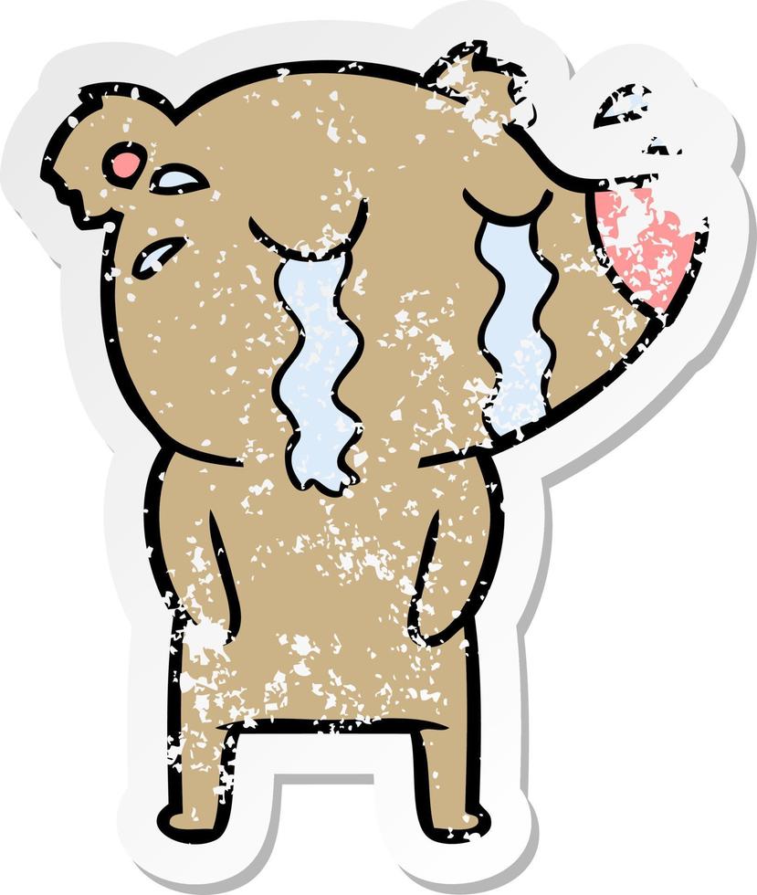 bedrövad klistermärke av en tecknad gråtande björn vektor