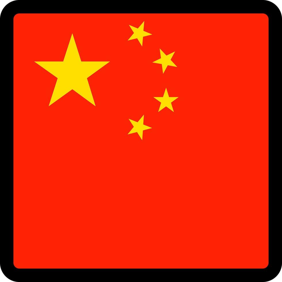 flagge von china in form eines quadrats mit kontrastierender kontur, kommunikationszeichen für soziale medien, patriotismus, eine schaltfläche zum umschalten der sprache auf der website, ein symbol. vektor