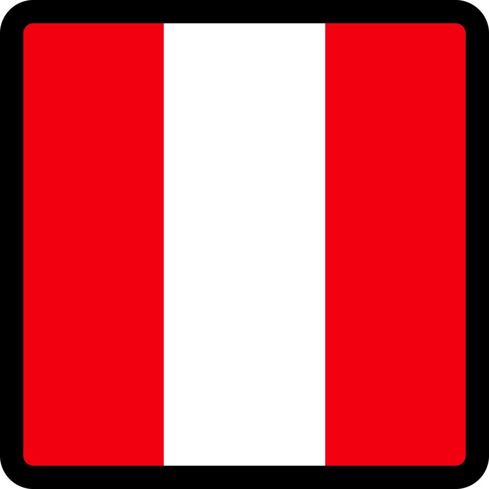 Flagge von Peru in Form eines Quadrats mit kontrastierender Kontur, Kommunikationszeichen für soziale Medien, Patriotismus, eine Schaltfläche zum Umschalten der Sprache auf der Website, ein Symbol. vektor