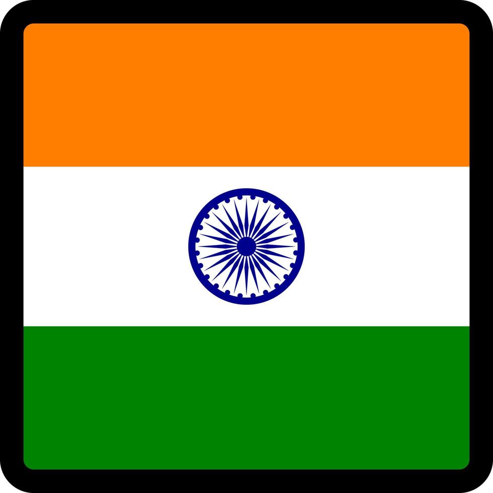 Indiens flagga i form av kvadrat med kontrasterande kontur, kommunikationstecken för sociala medier, patriotism, en knapp för att byta språk på webbplatsen, en ikon. vektor