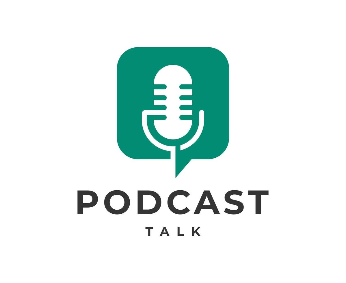 Podcast-Logo-Design mit Mikrofon und Bubble-Chat oder Talk-Icon-Design-Vorlage vektor