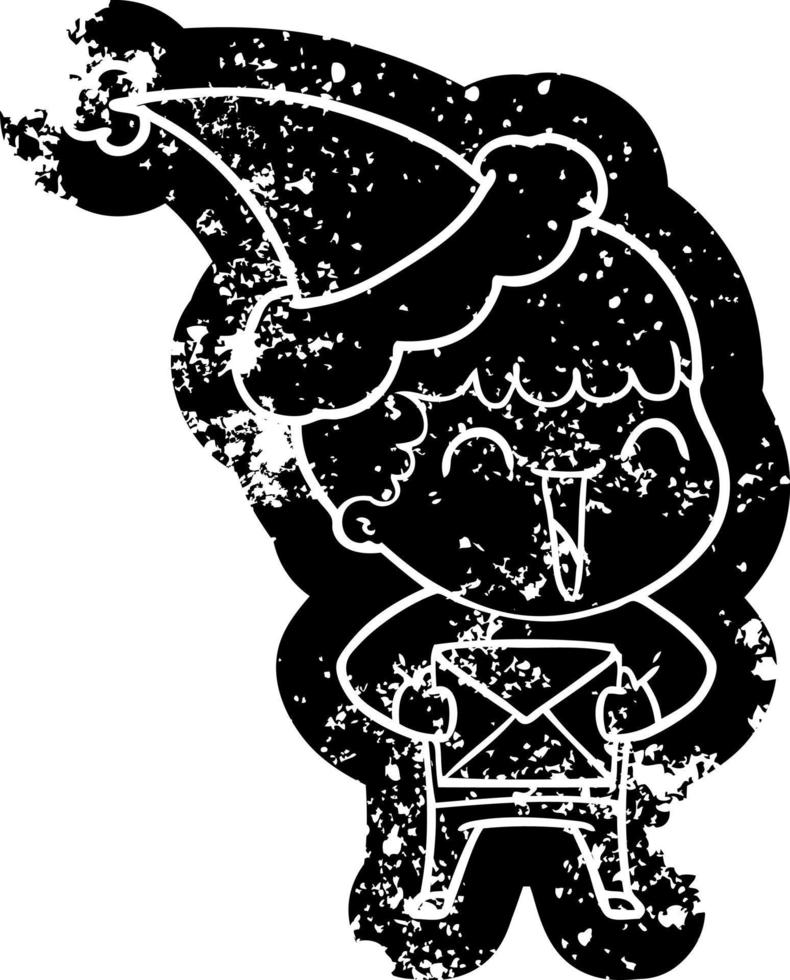 Cartoon verzweifelte Ikone eines glücklichen Mannes mit Weihnachtsmütze vektor