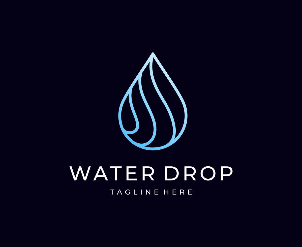 Wassertropfen-Logo-Design-Vektorvorlage linearer Stil. blaue Tröpfchenlinien Aqua-Logo-Symbol vektor