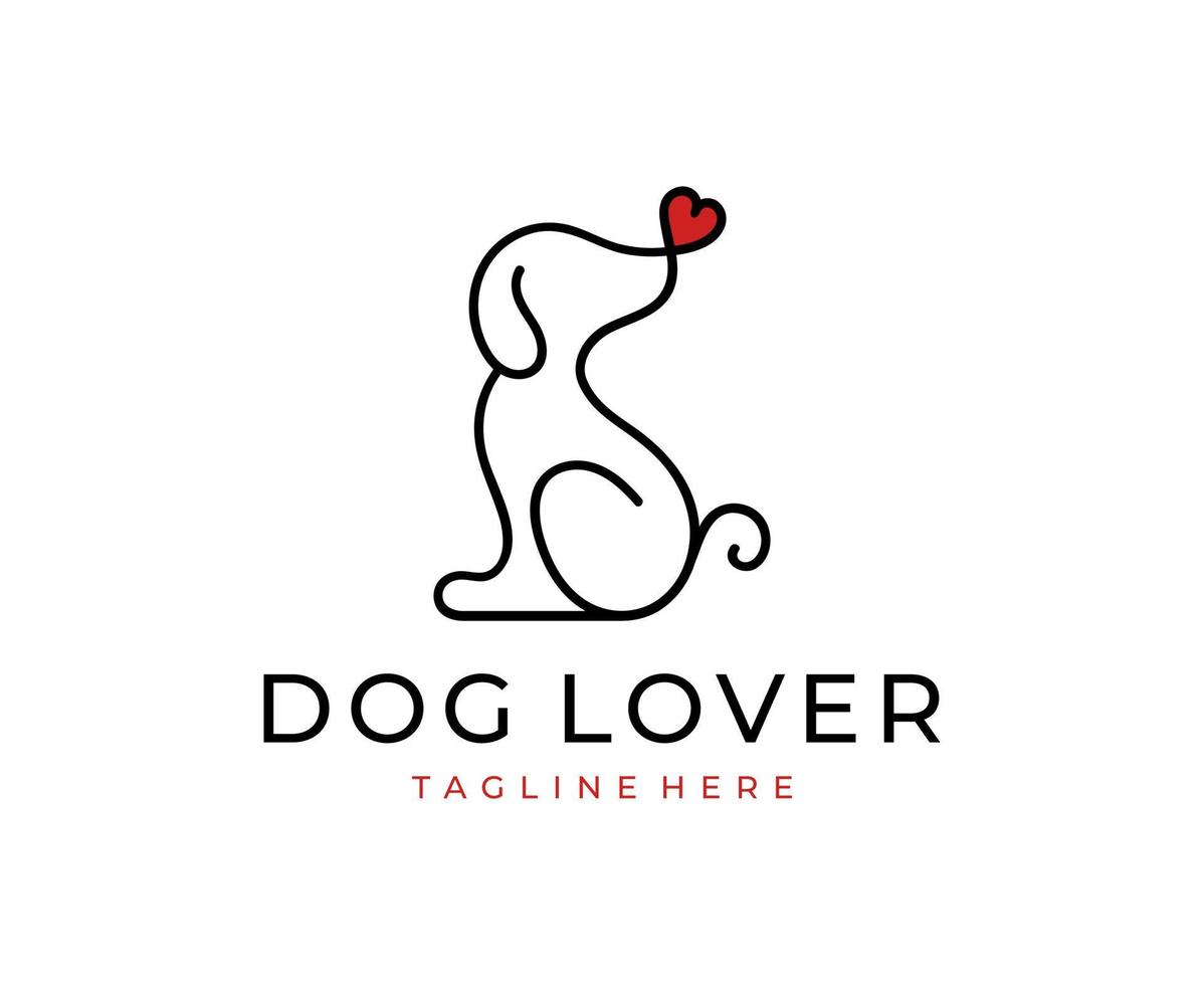 hund kärlek logotyp med hjärta hund linje konst logotyp design vektor mall
