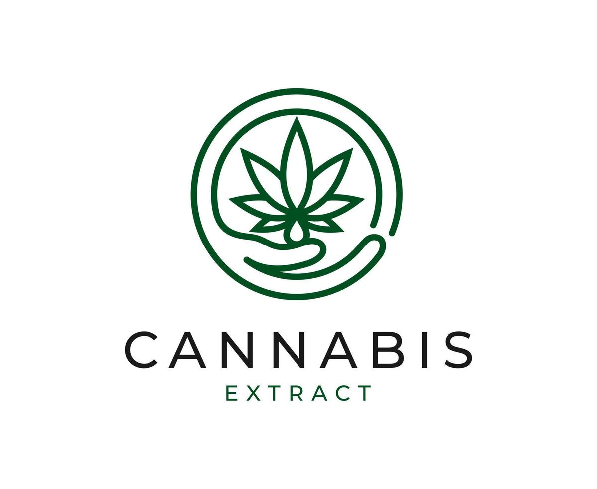 hampa logotyp hand som håller ogräs med ett marijuanablad. logotyper för medicinsk cannabisolja vektor