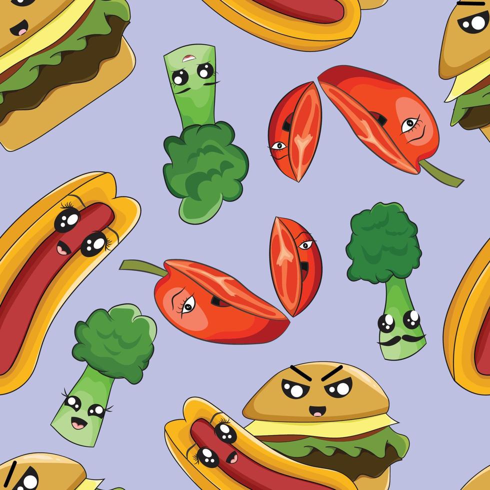 Nahtloses Muster mit niedlichem Fast-Food-Cartoon-Hintergrund vektor