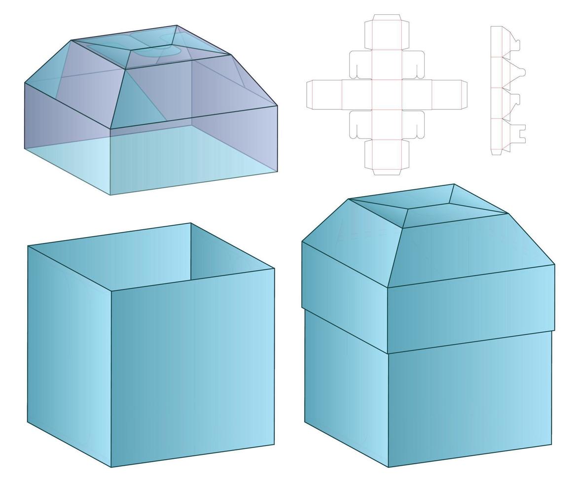 låda förpackning stansad mall design. 3d mock-up vektor