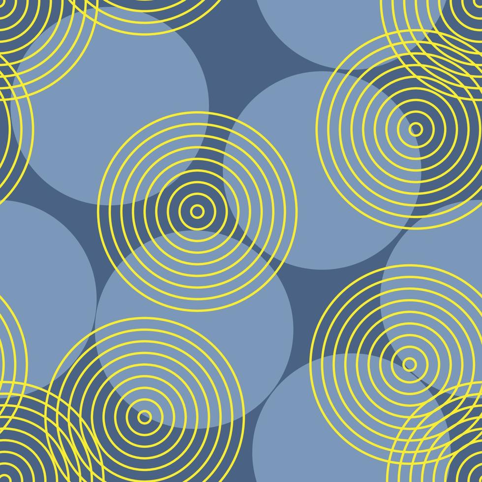 Nahtloses Vektormuster mit konzentrischen gelben Kreisen und blauen Formen. Pastelltöne. guter Druck für Geschenkpapier, Verpackungsdesign, Tapeten, Keramikfliesen und Textilien vektor