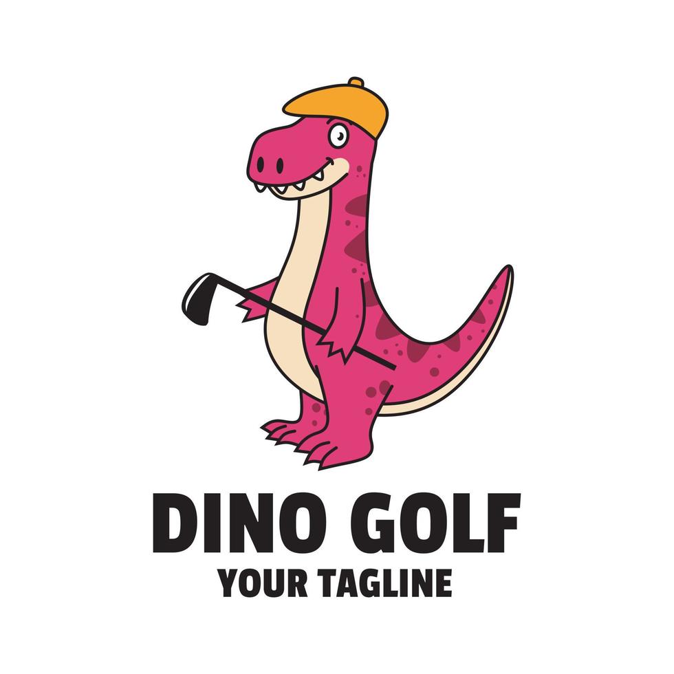 tecknad dino spelar golf maskot logotyp design vektor