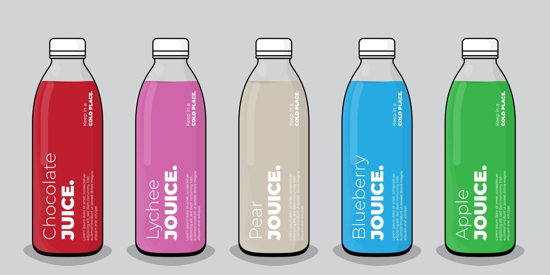 mjölk- eller juiceförpackningsmalldesign med flaska i flerfärgsdesign vektor